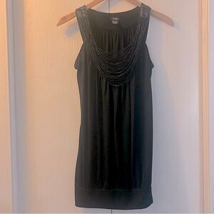Vanity Chic Black Mini Dress with Beaded Detail